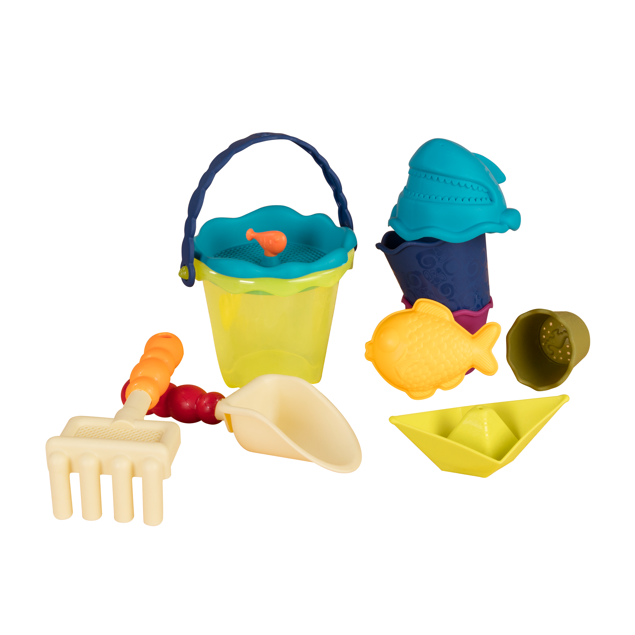 Red wagon and beach toys.