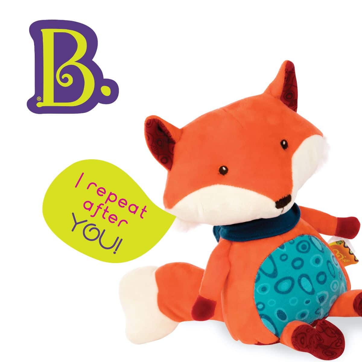 Interactive talk-back fox plushie