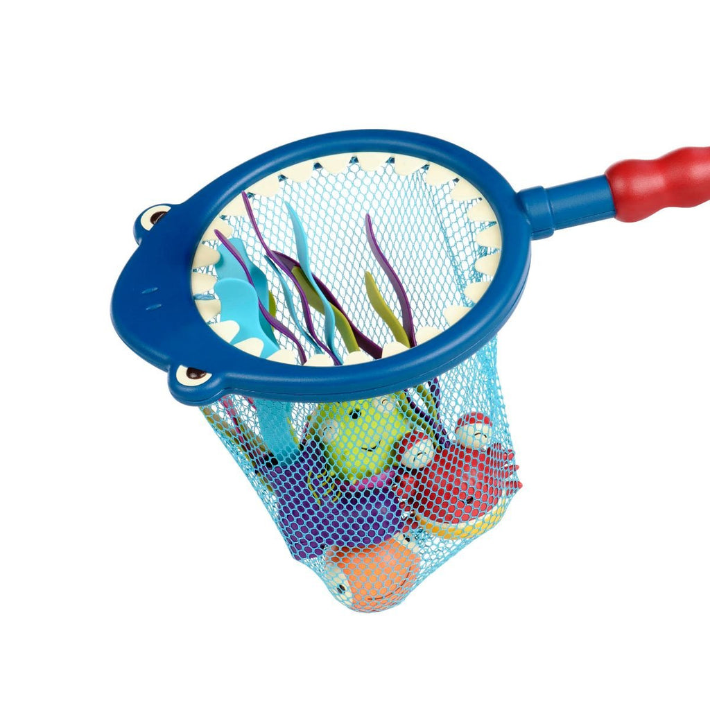 Pool playset with shark design net.