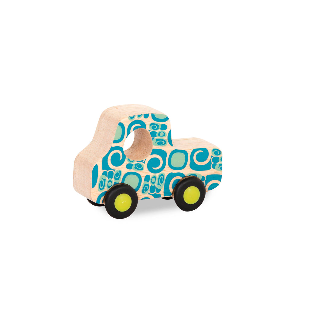 Mini wooden blue pickup truck