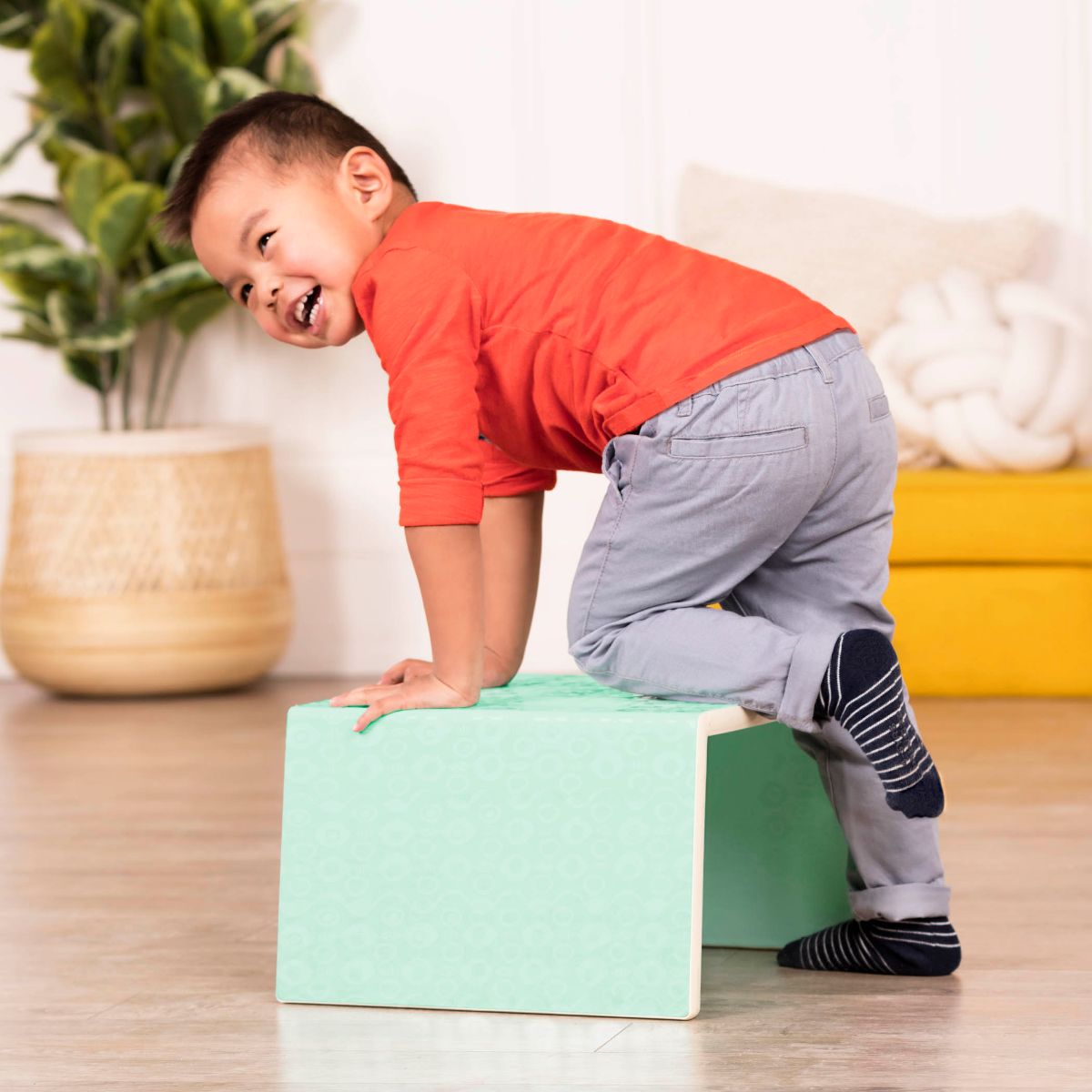 Wooden mint chair doubles as step stool