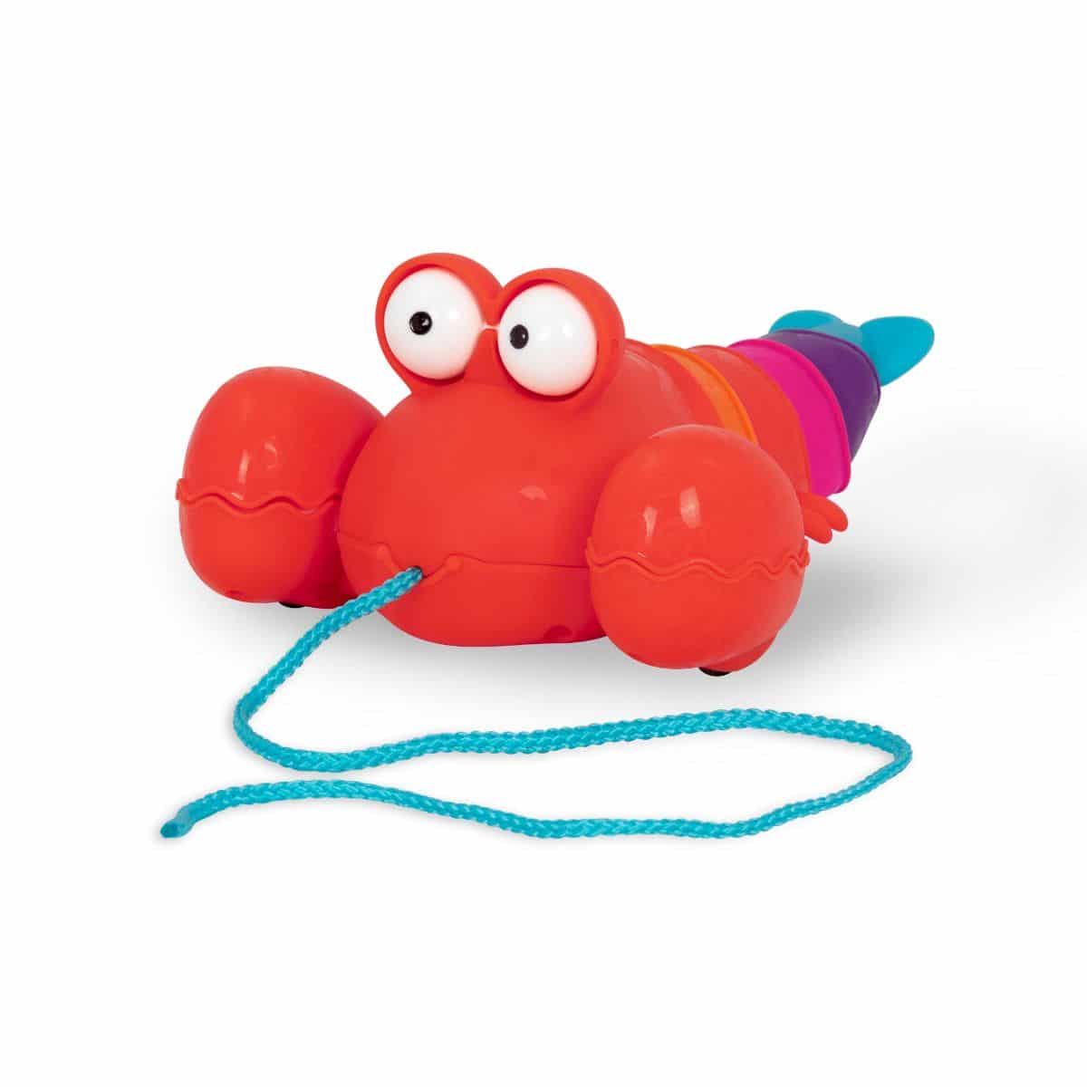 Pull-along lobster toy.
