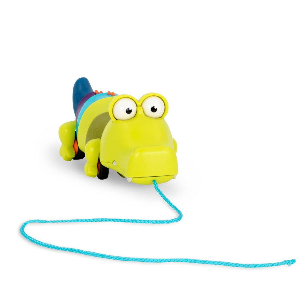 Pull-along crocodile toy.