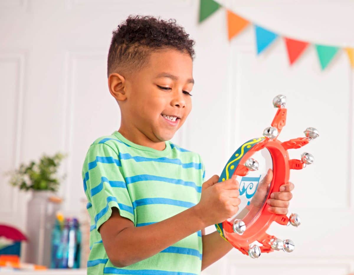 Jungle-themed musical instruments and leopard drum.