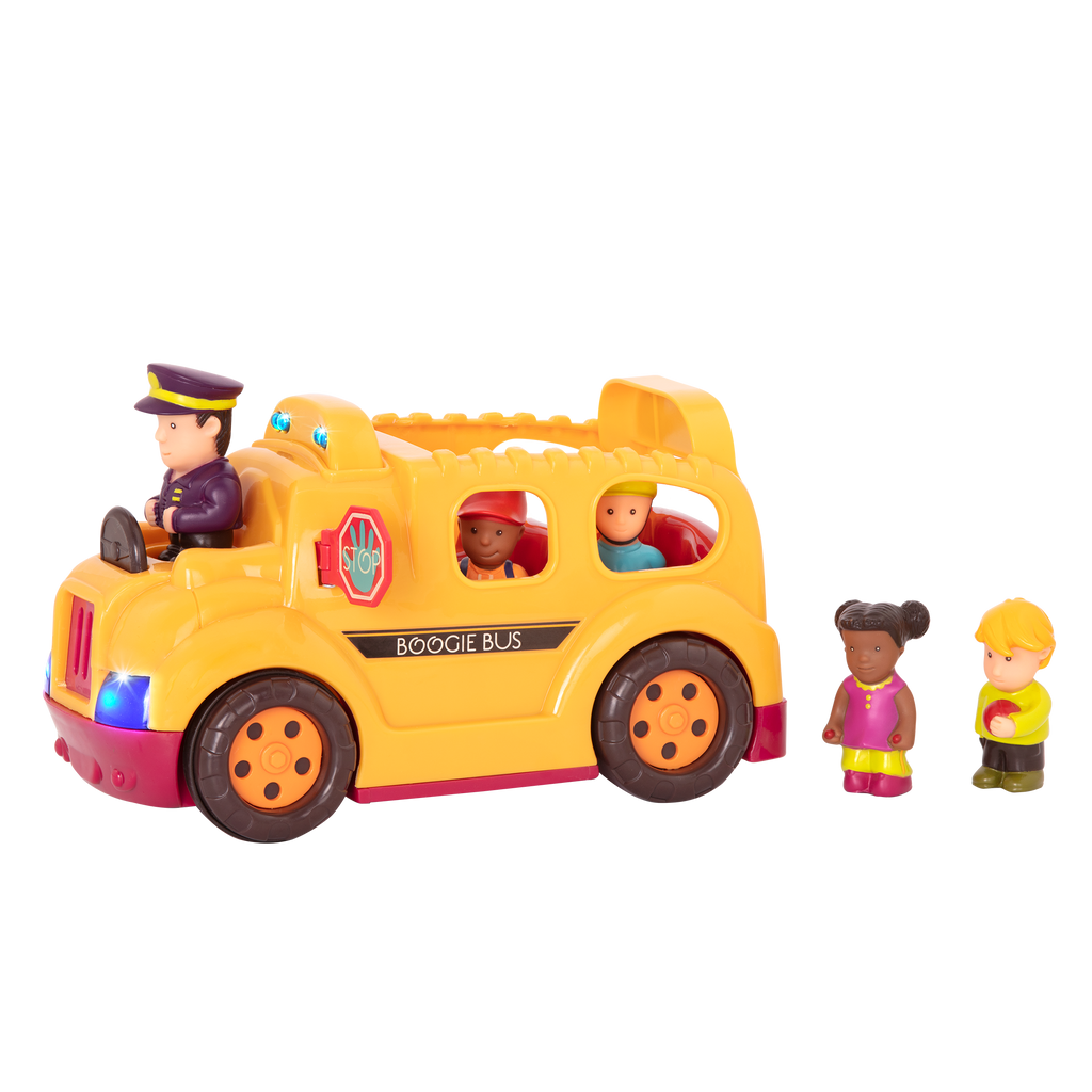 Toy school bus with driver and passengers