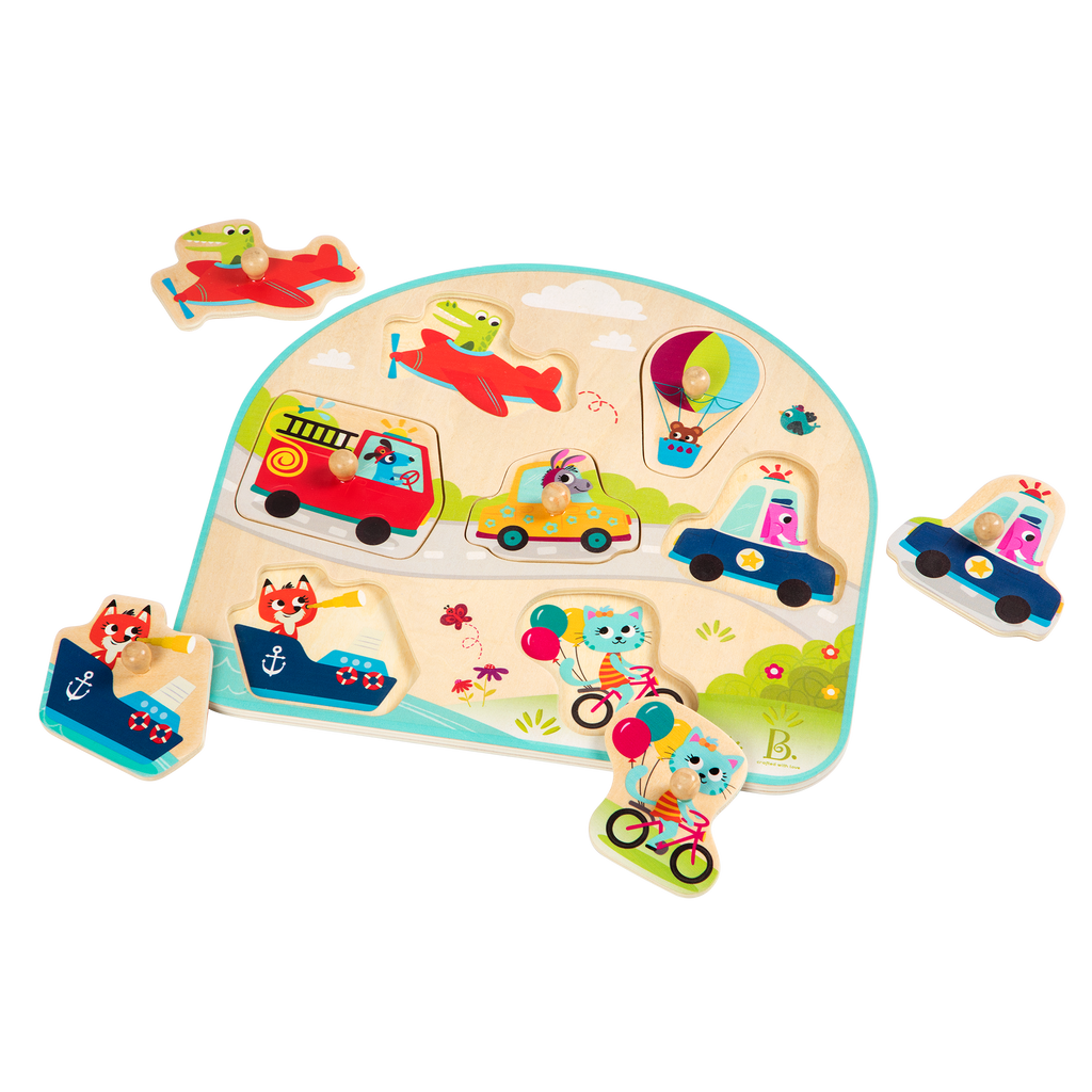 Vehicles and animals peg puzzle.