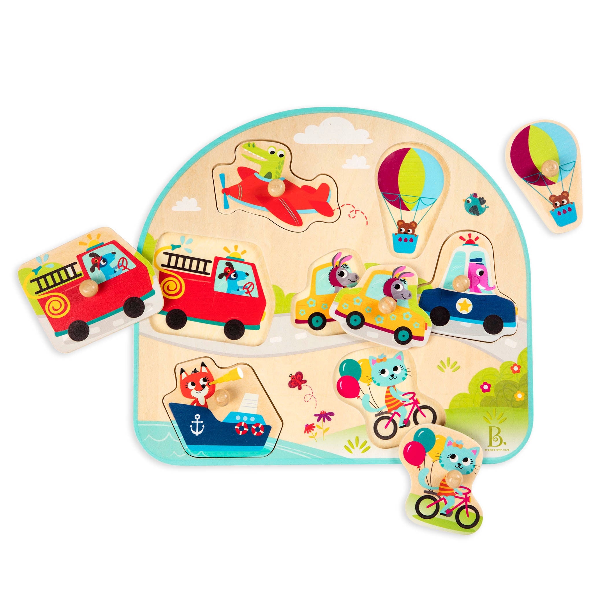 Vehicles and animals peg puzzle.