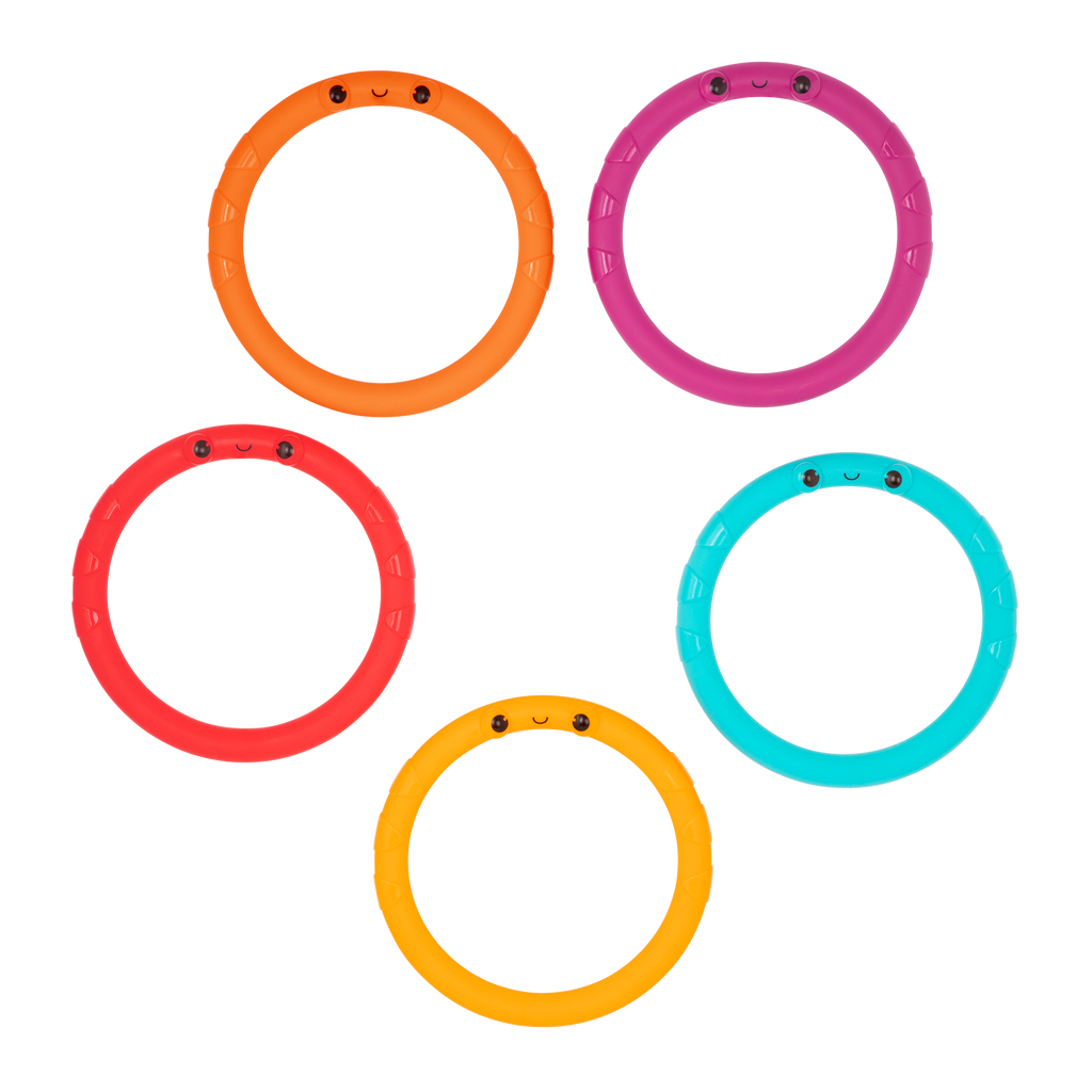 Ring toss game with five rings and five numbered pegs.