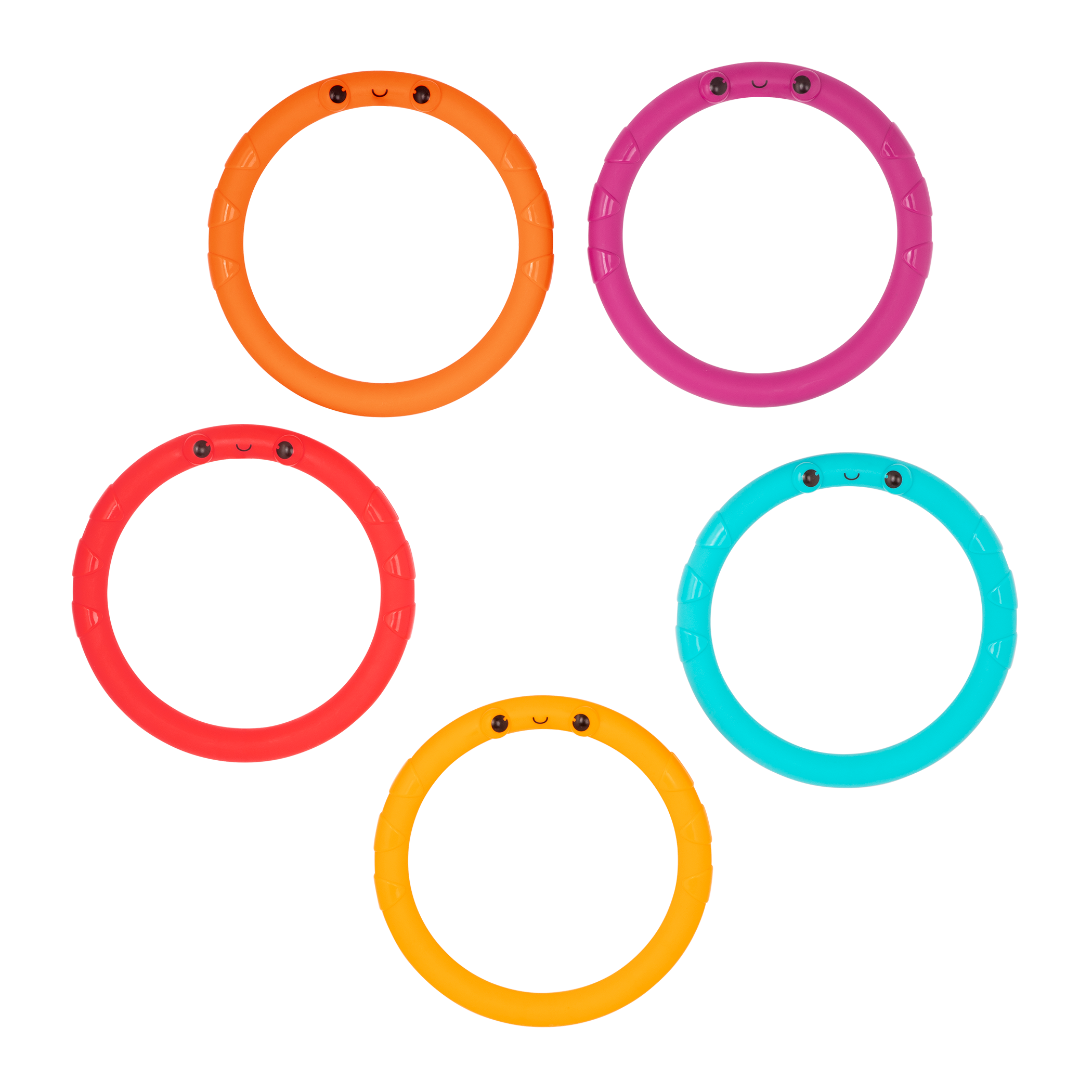 Ring toss game with five rings and five numbered pegs.