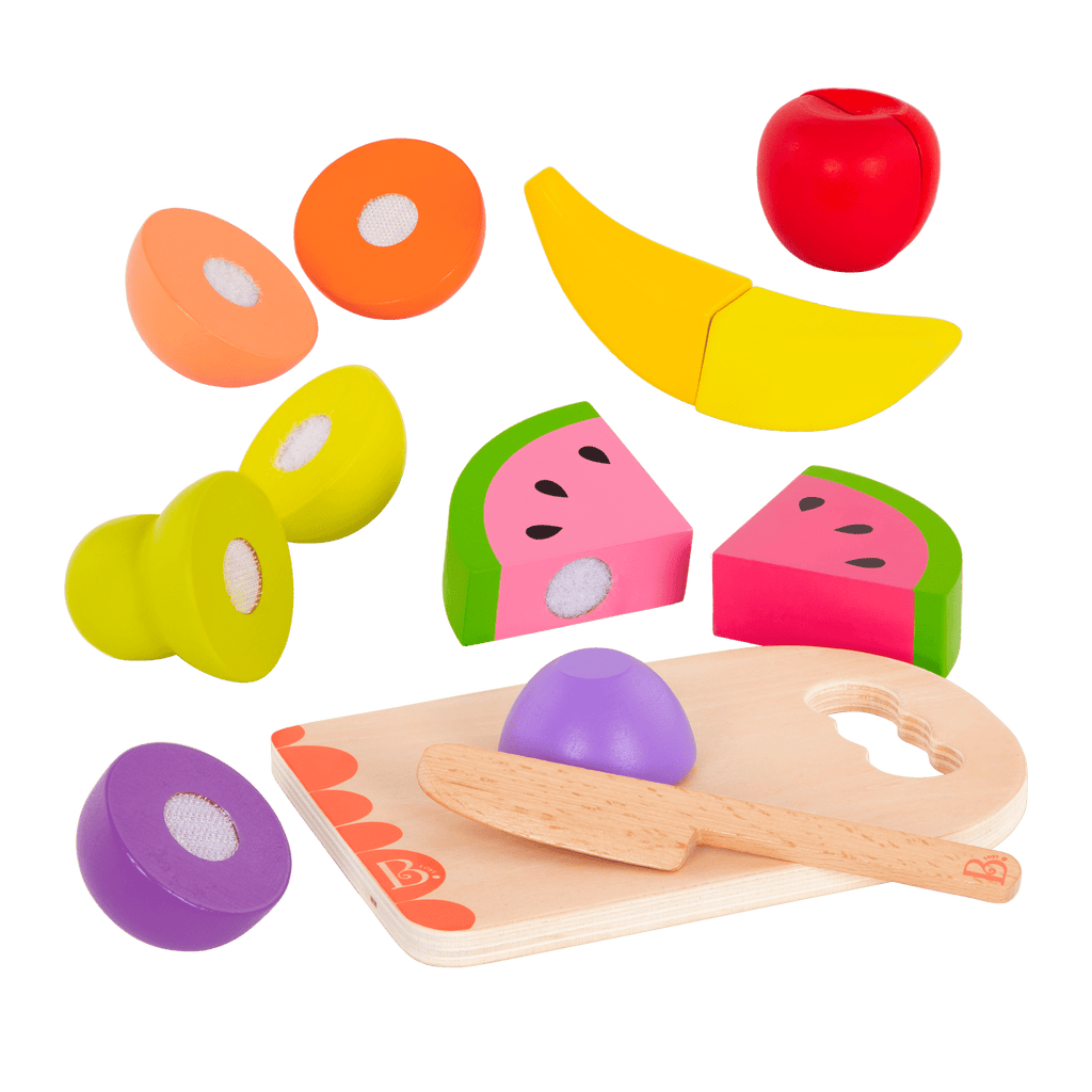Wooden toy fruits.
