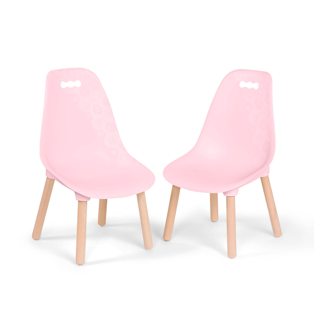Two pink chairs for kids.