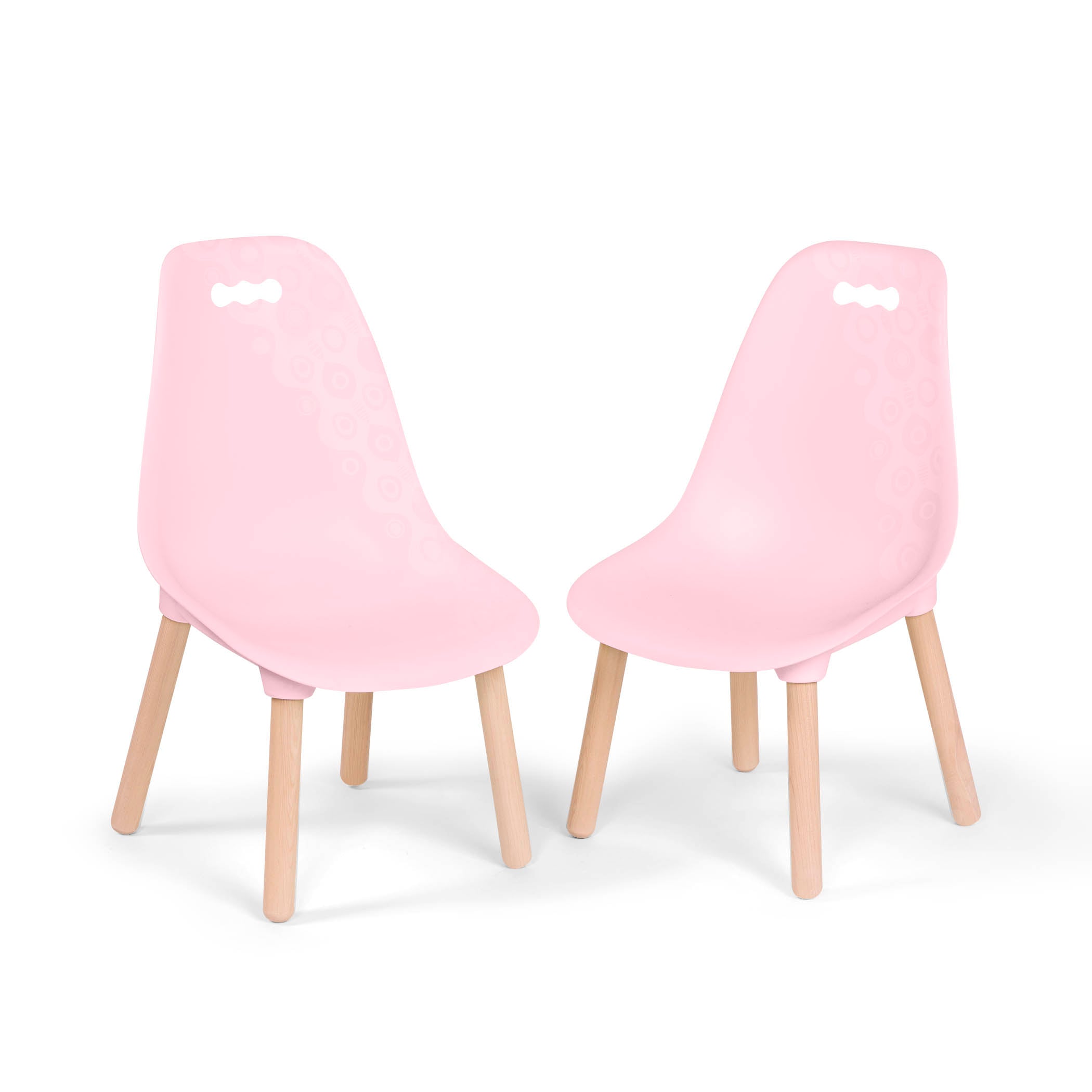 Two pink chairs for kids.