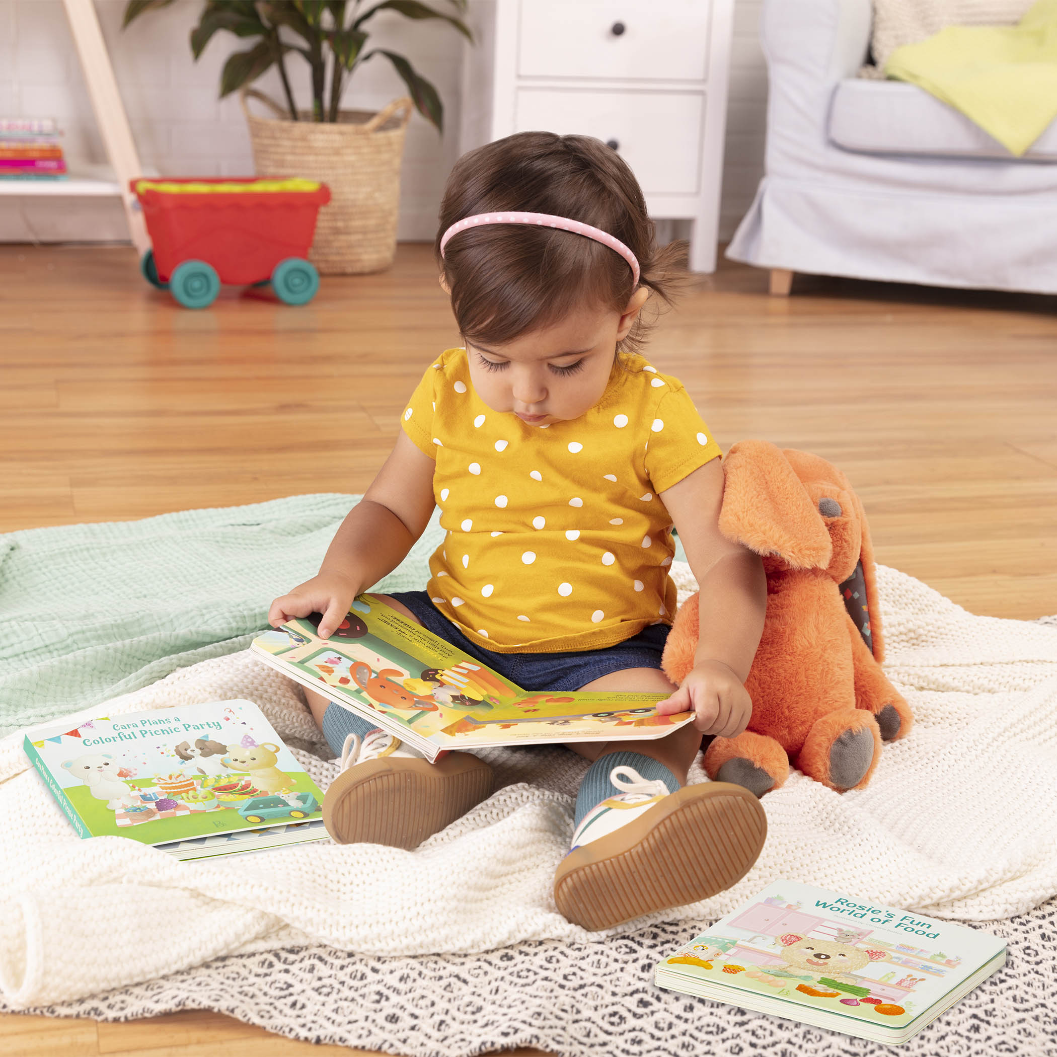 Plush bunny and board book.
