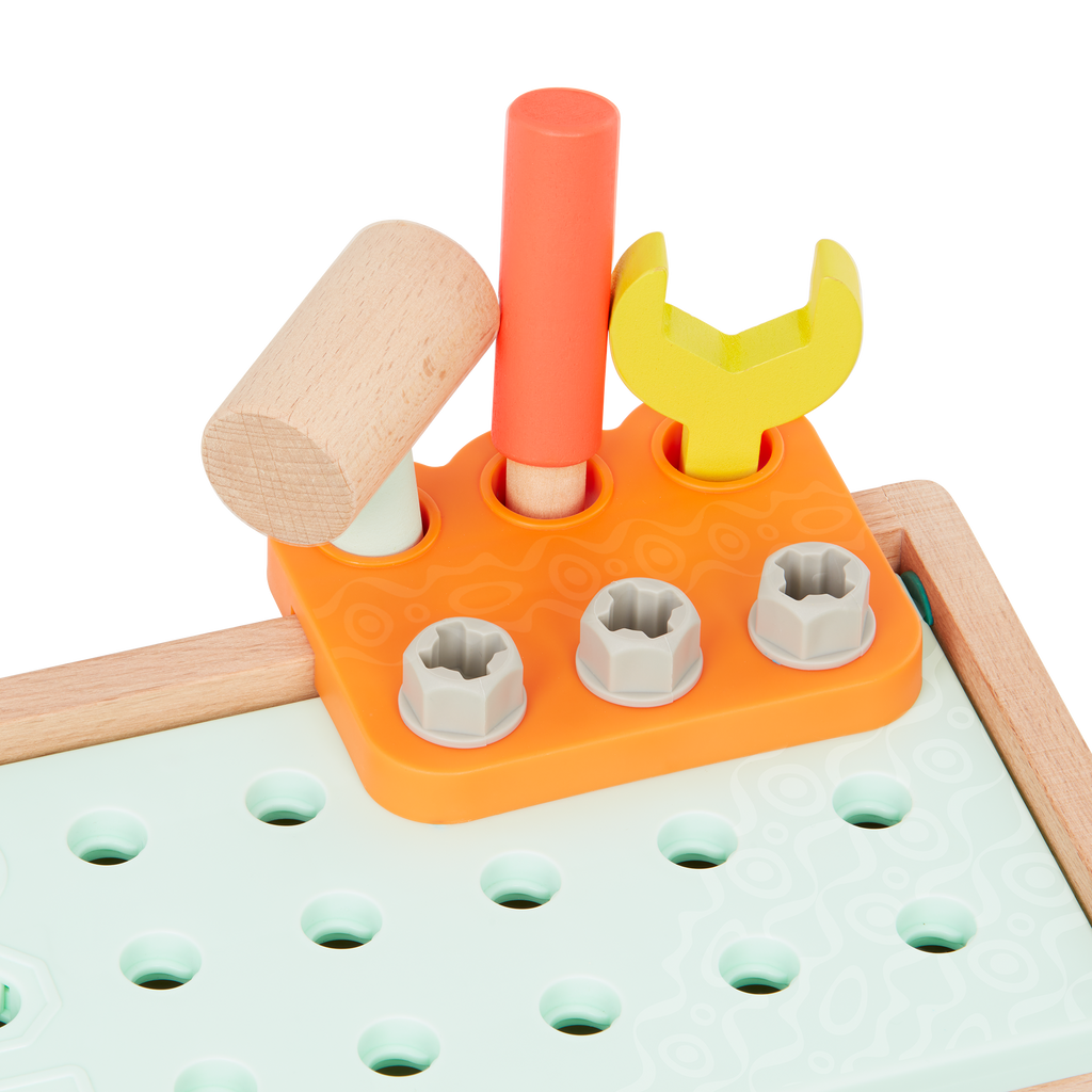 Toy tool box with tools.