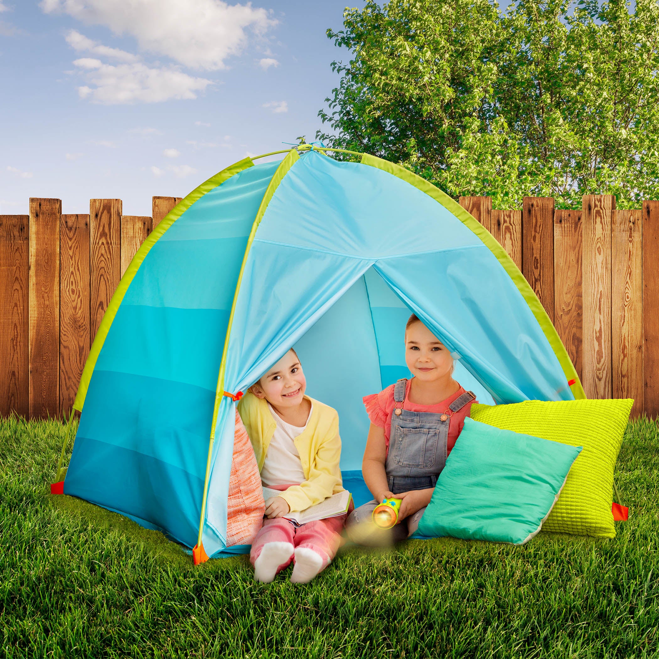 Outdoor tent with flashlight projector for kids