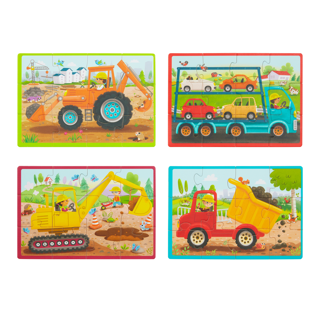 Four wooden truck puzzles.