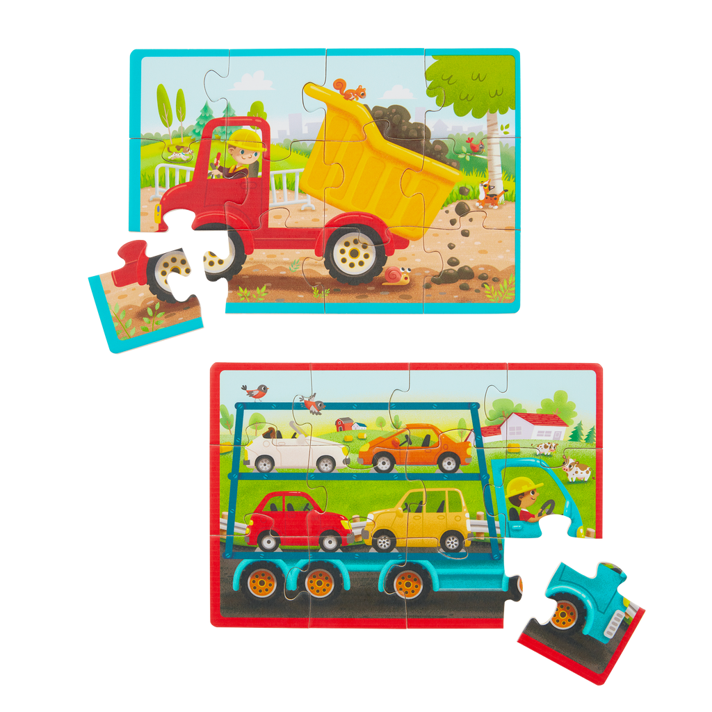 Four wooden truck puzzles.
