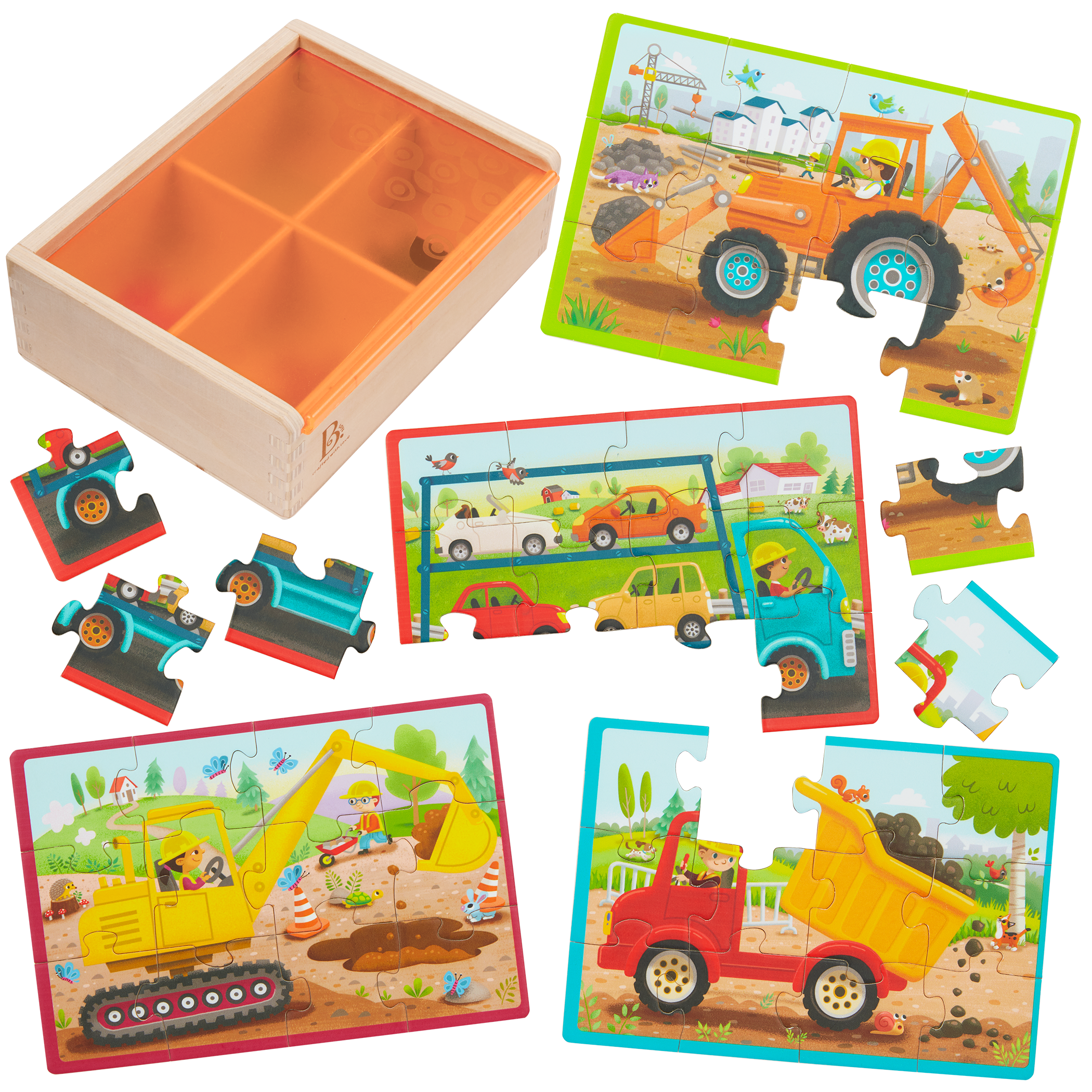 Four wooden truck puzzles.