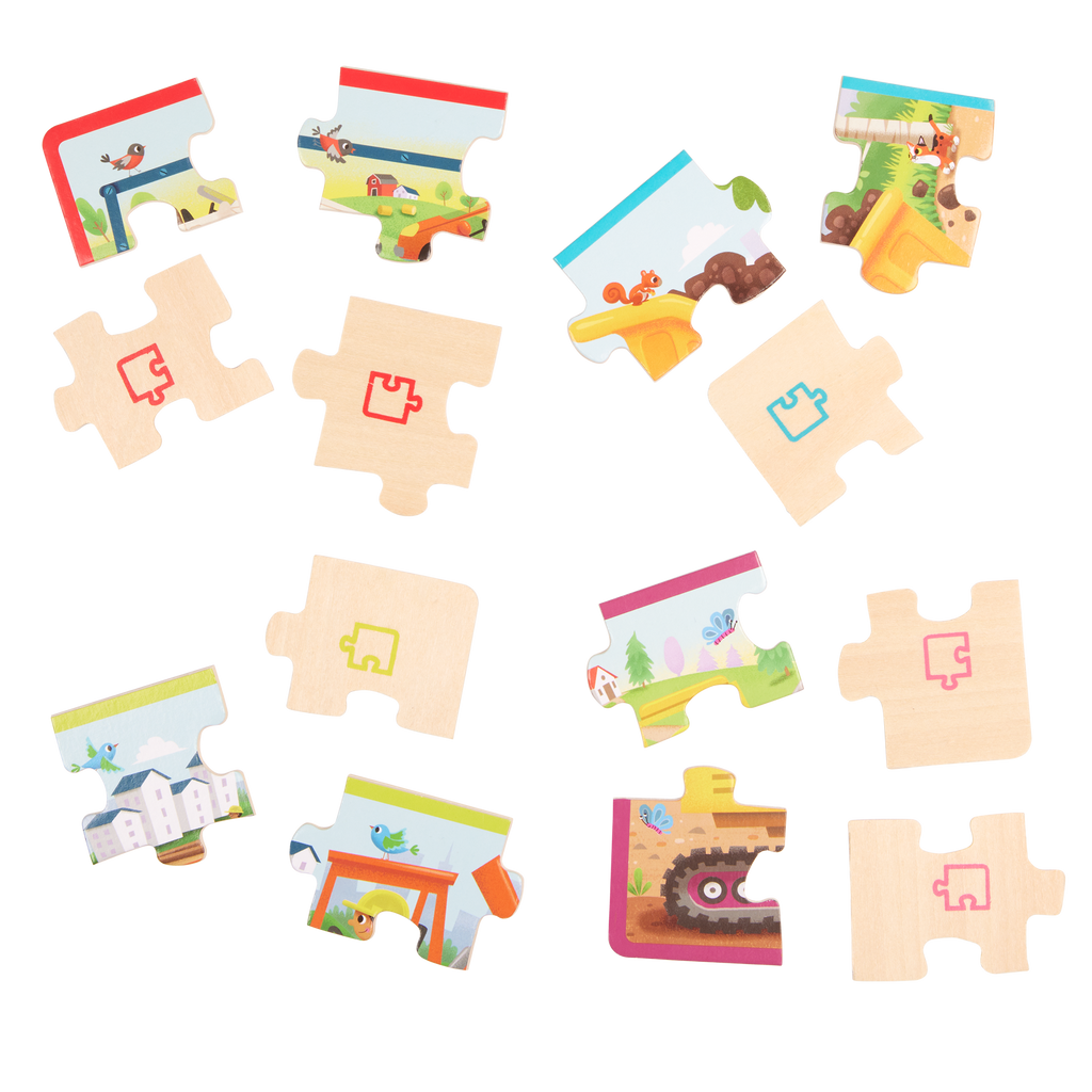 Four wooden truck puzzles.