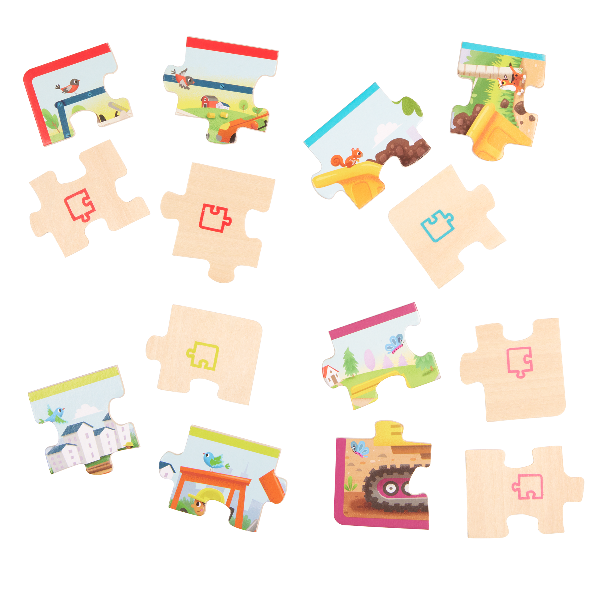 Four wooden truck puzzles.