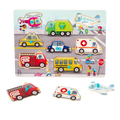 Peg puzzle with vehicles.