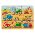 Peg puzzle with construction trucks.