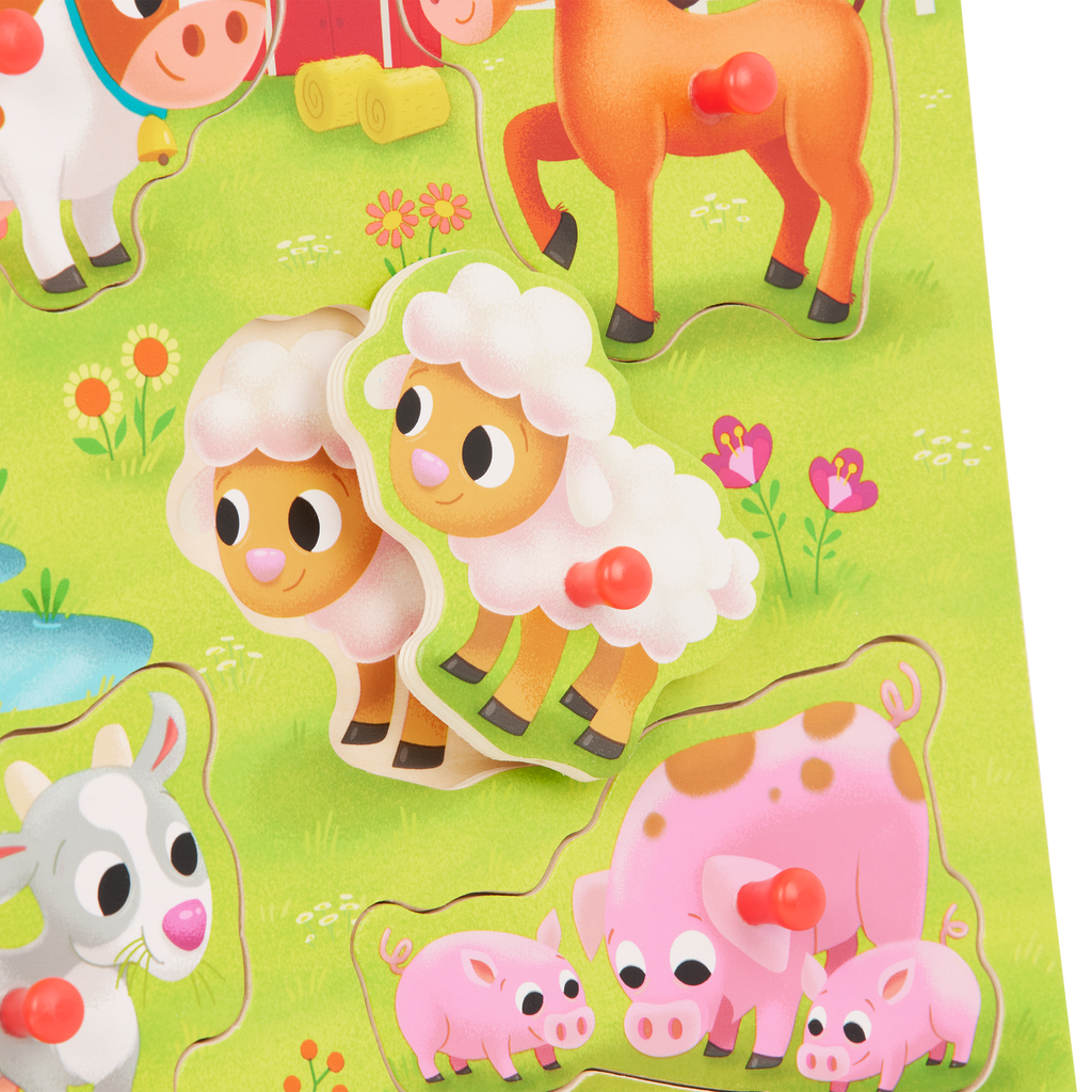Vehicle and farm animal peg puzzles.