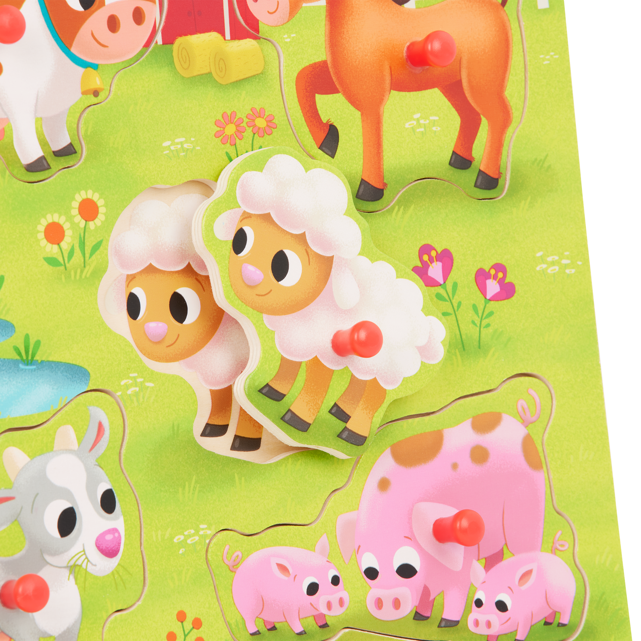 Vehicle and farm animal peg puzzles.