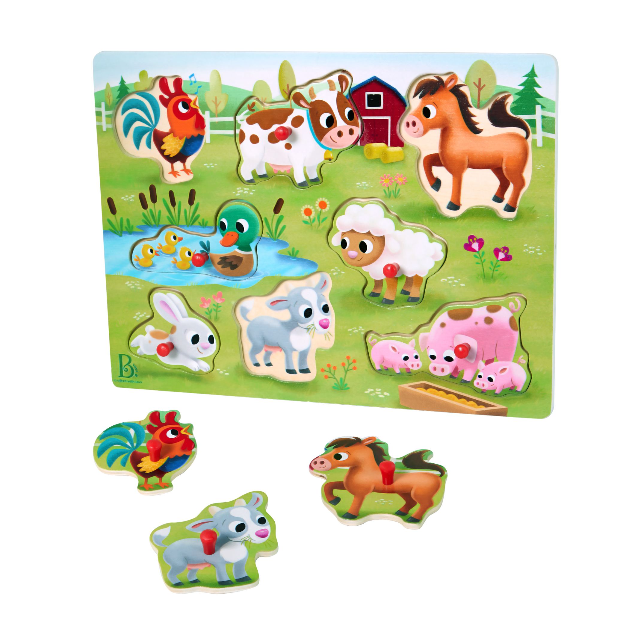 Vehicle and farm animal peg puzzles.