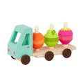 Toy truck with stackable fruits.