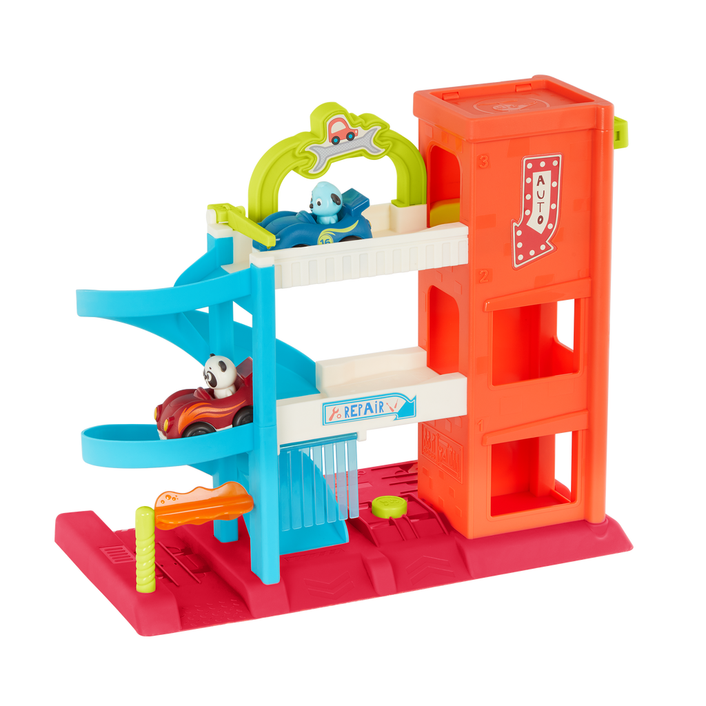 3-level garage playset with 2 toy cars