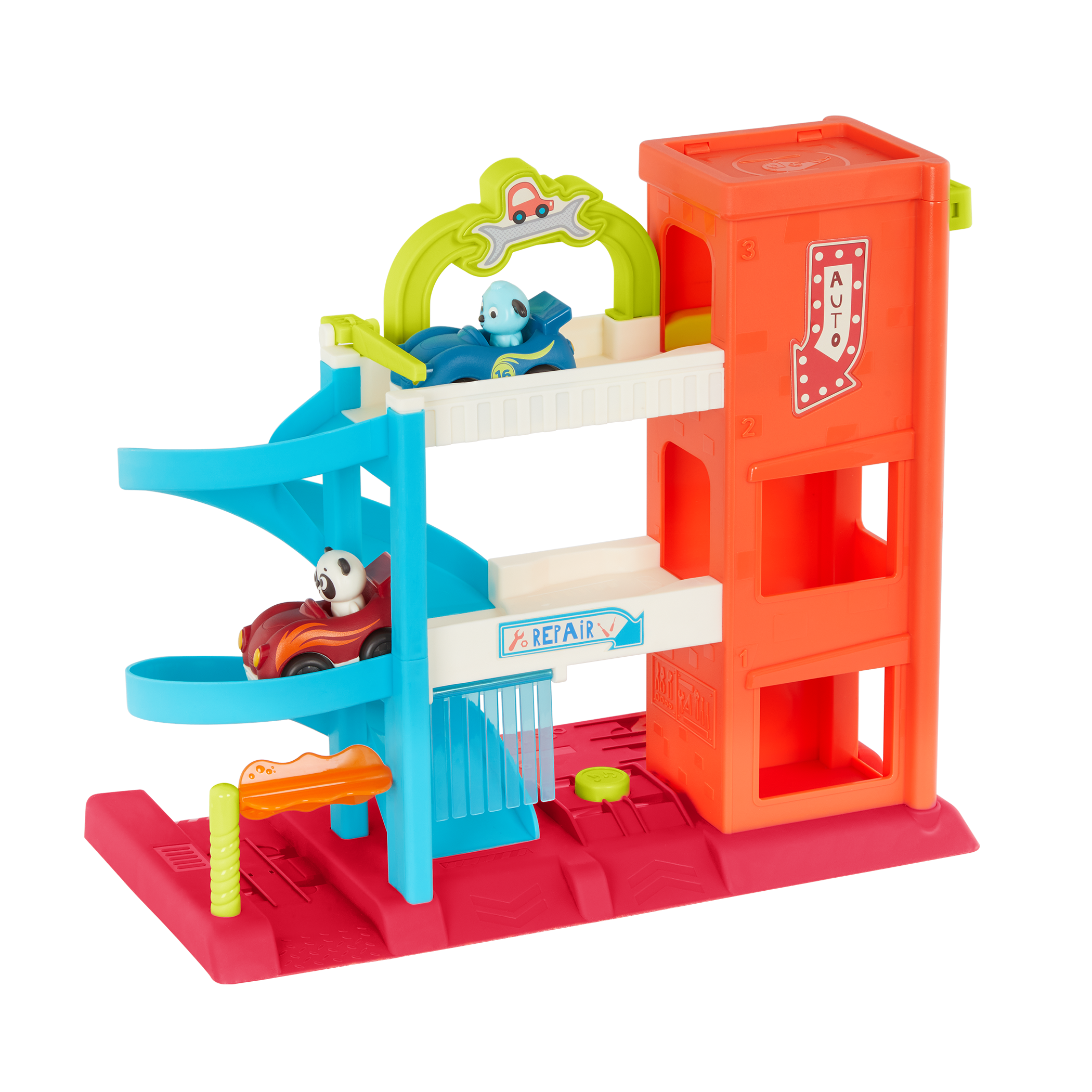3-level garage playset with 2 toy cars