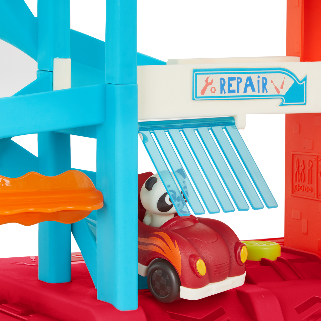 3-level garage playset with 2 toy cars