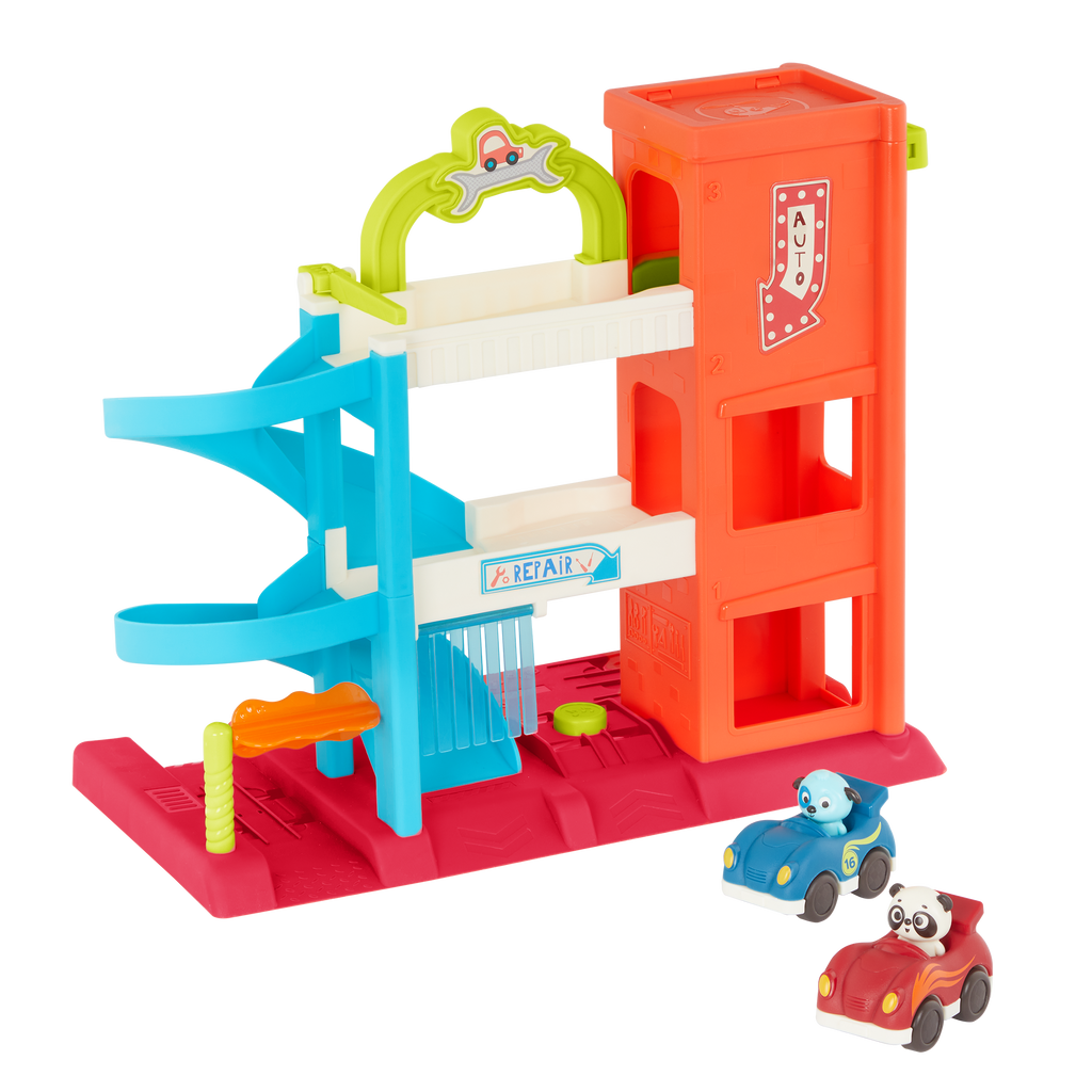 3-level garage playset with 2 toy cars