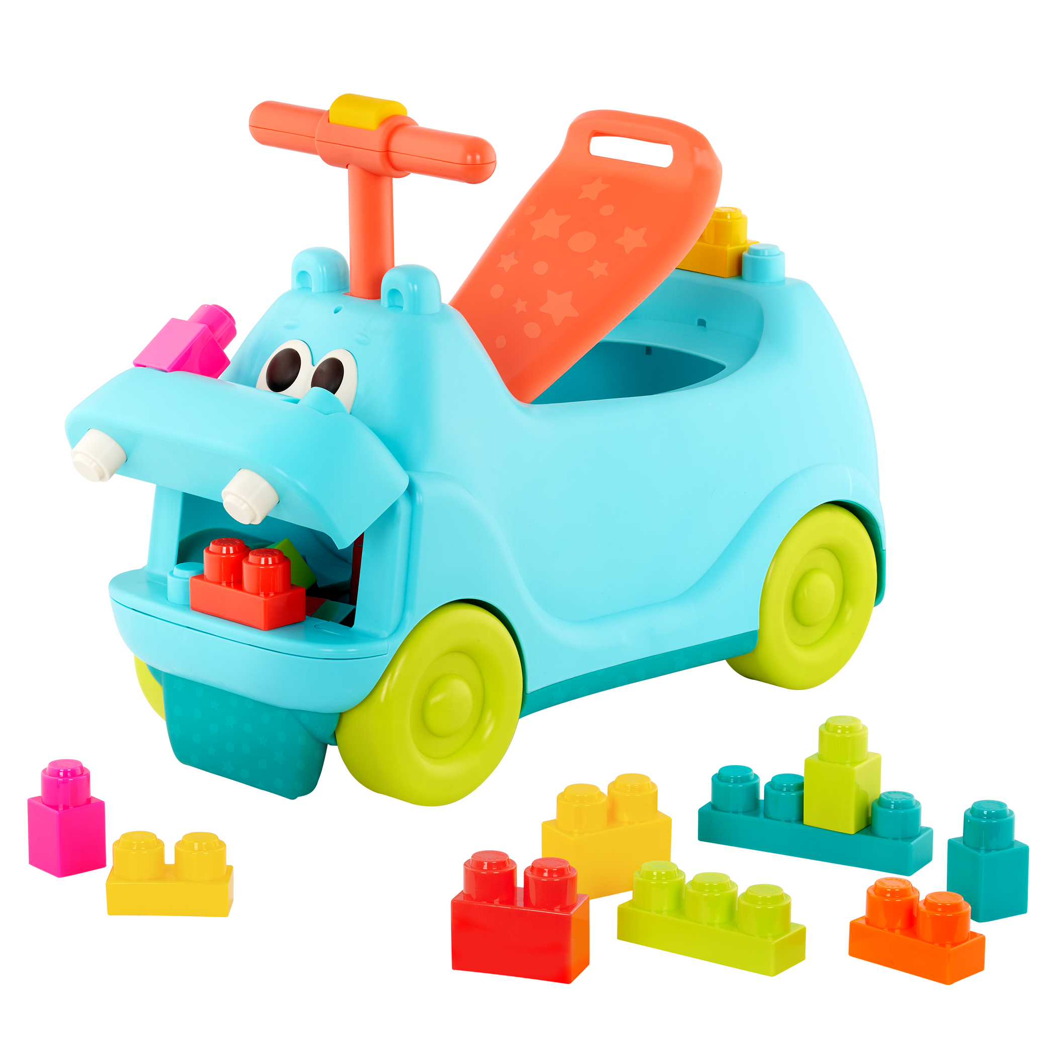 Hippo ride-on with building blocks.