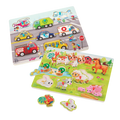 Vehicle and farm animal peg puzzles.