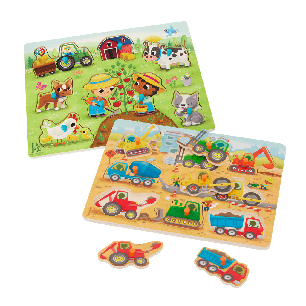Construction and farm peg puzzles.