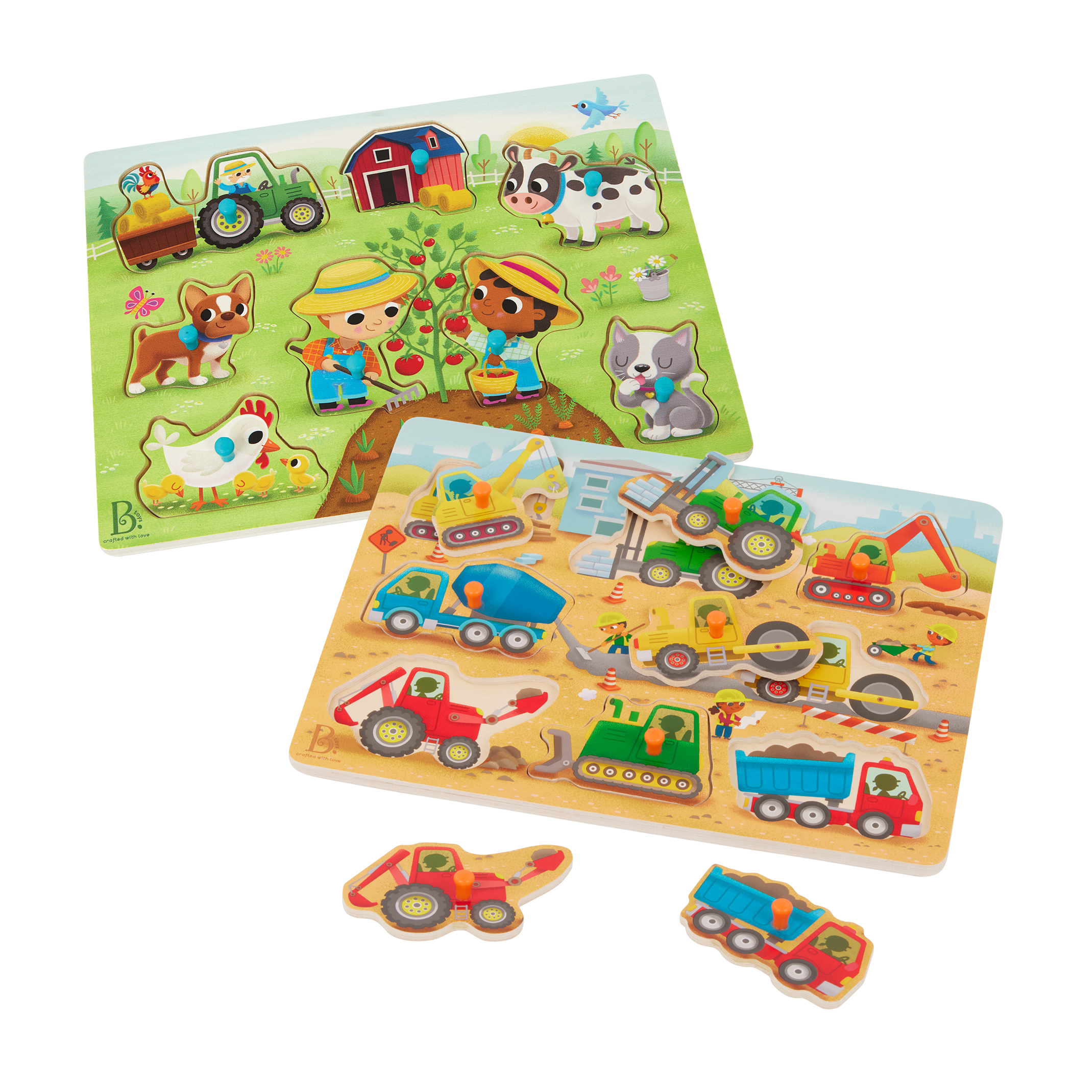Construction and farm peg puzzles.