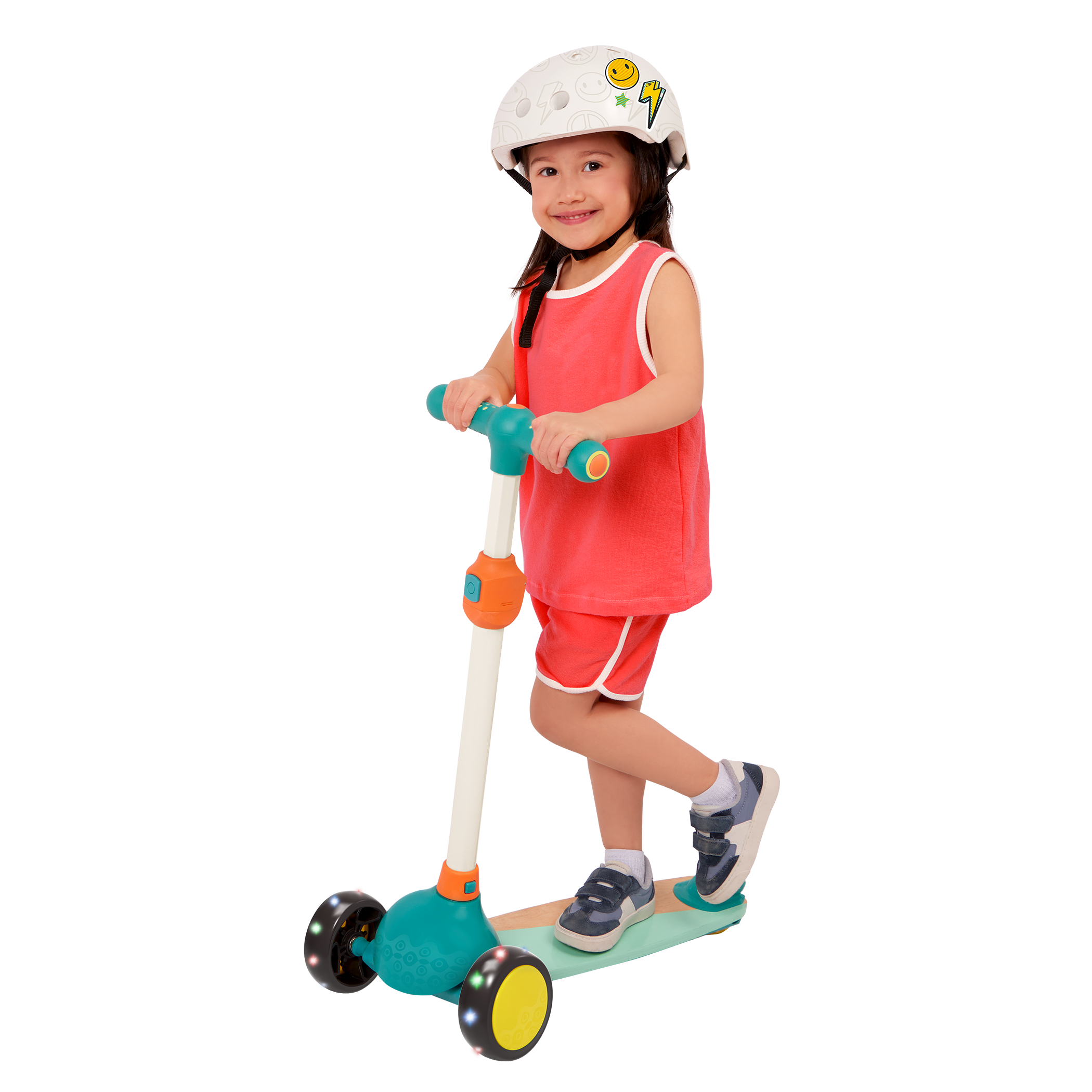 Wooden kids scooter for toddlers with light-up wheels