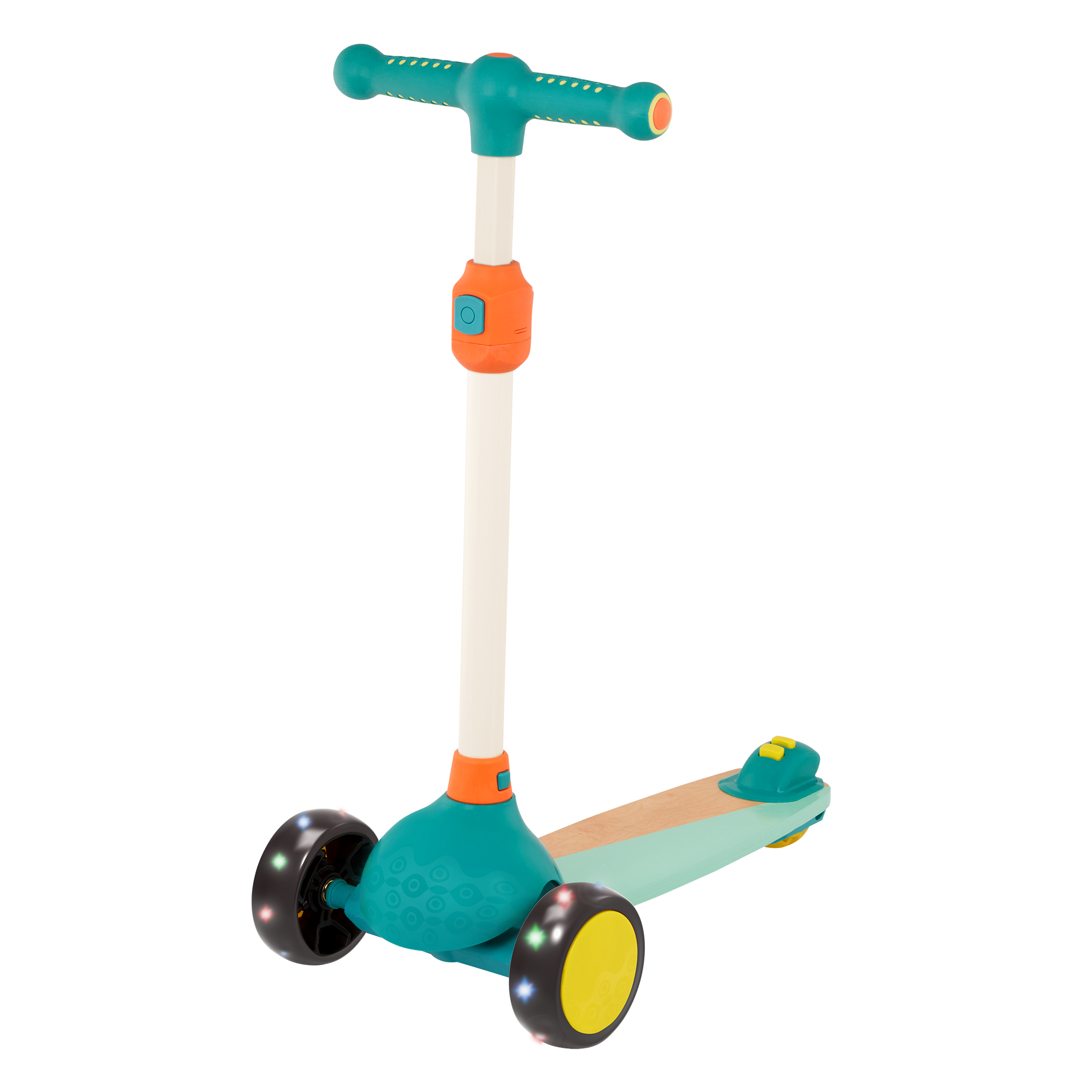 Wooden kids scooter for toddlers with light-up wheels