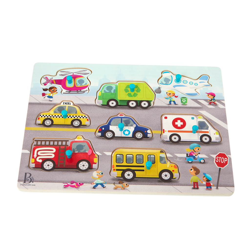 Wooden peg puzzles for toddlers trucks cars construction