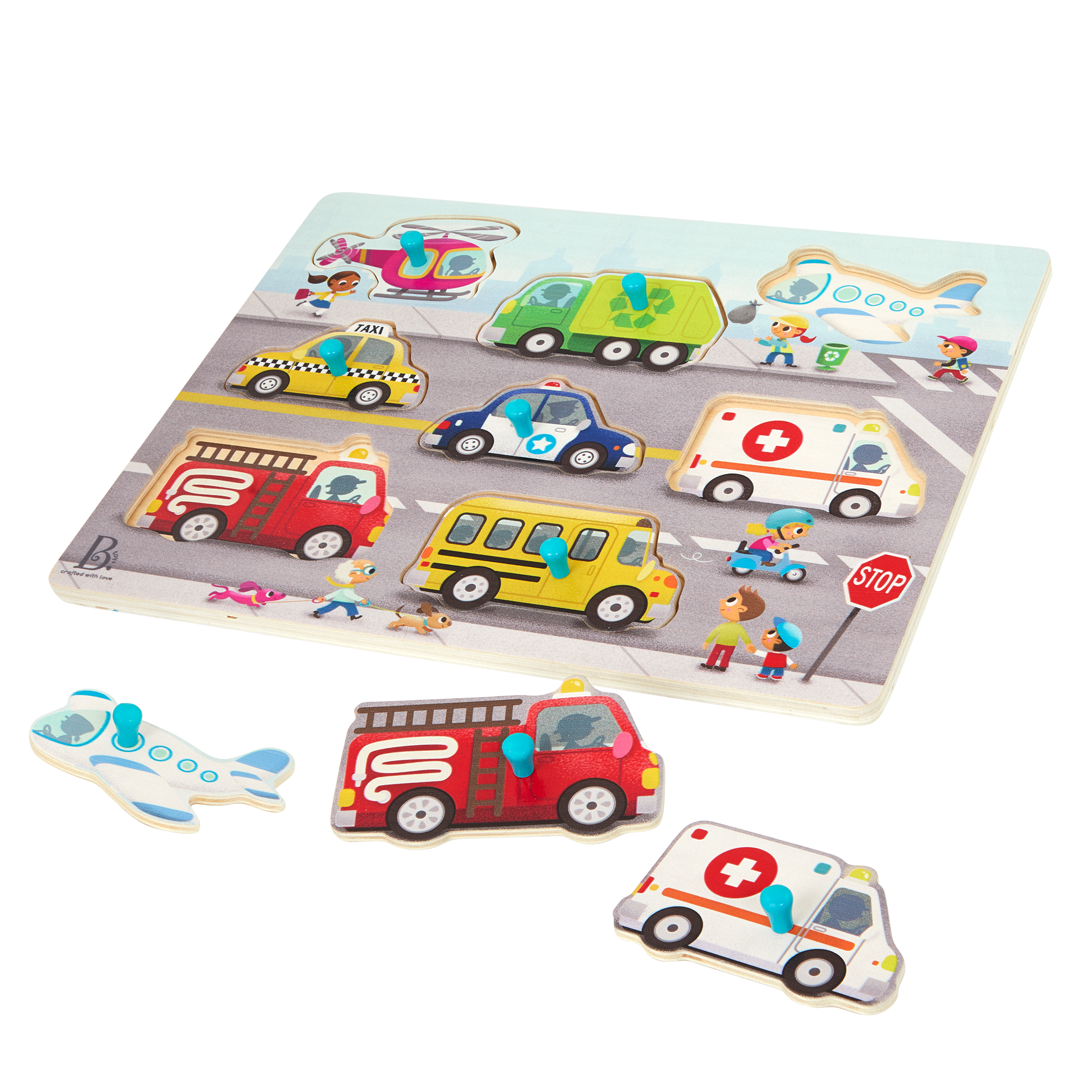 Wooden peg puzzles for toddlers trucks cars construction