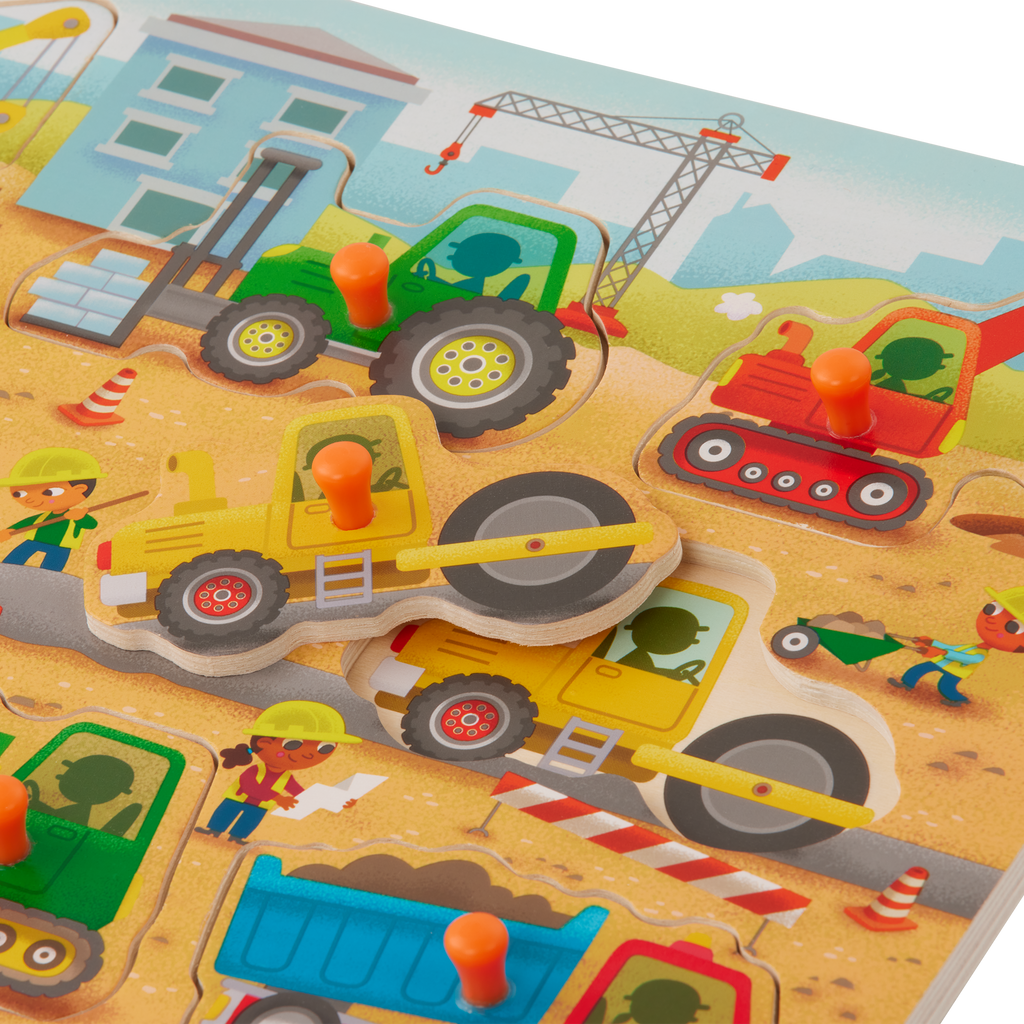 Wooden peg puzzles for toddlers trucks cars construction