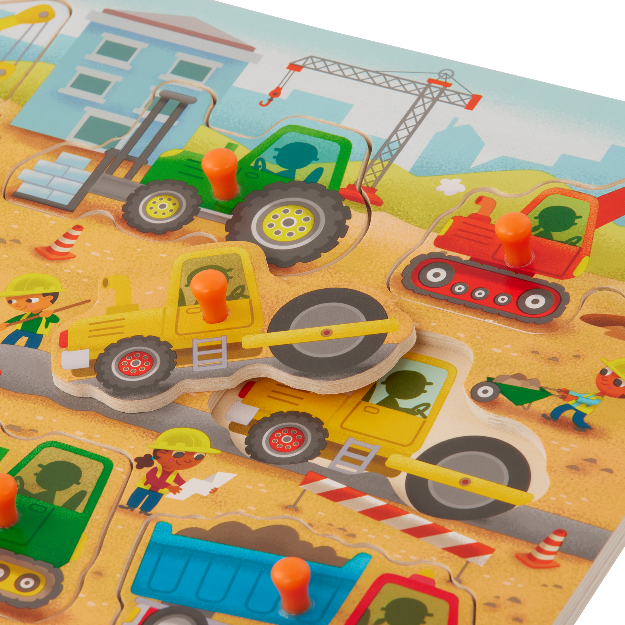 Wooden peg puzzles for toddlers trucks cars construction