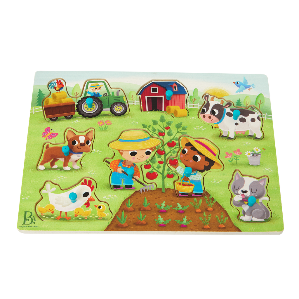Wooden peg puzzles farm animals barn for toddlers