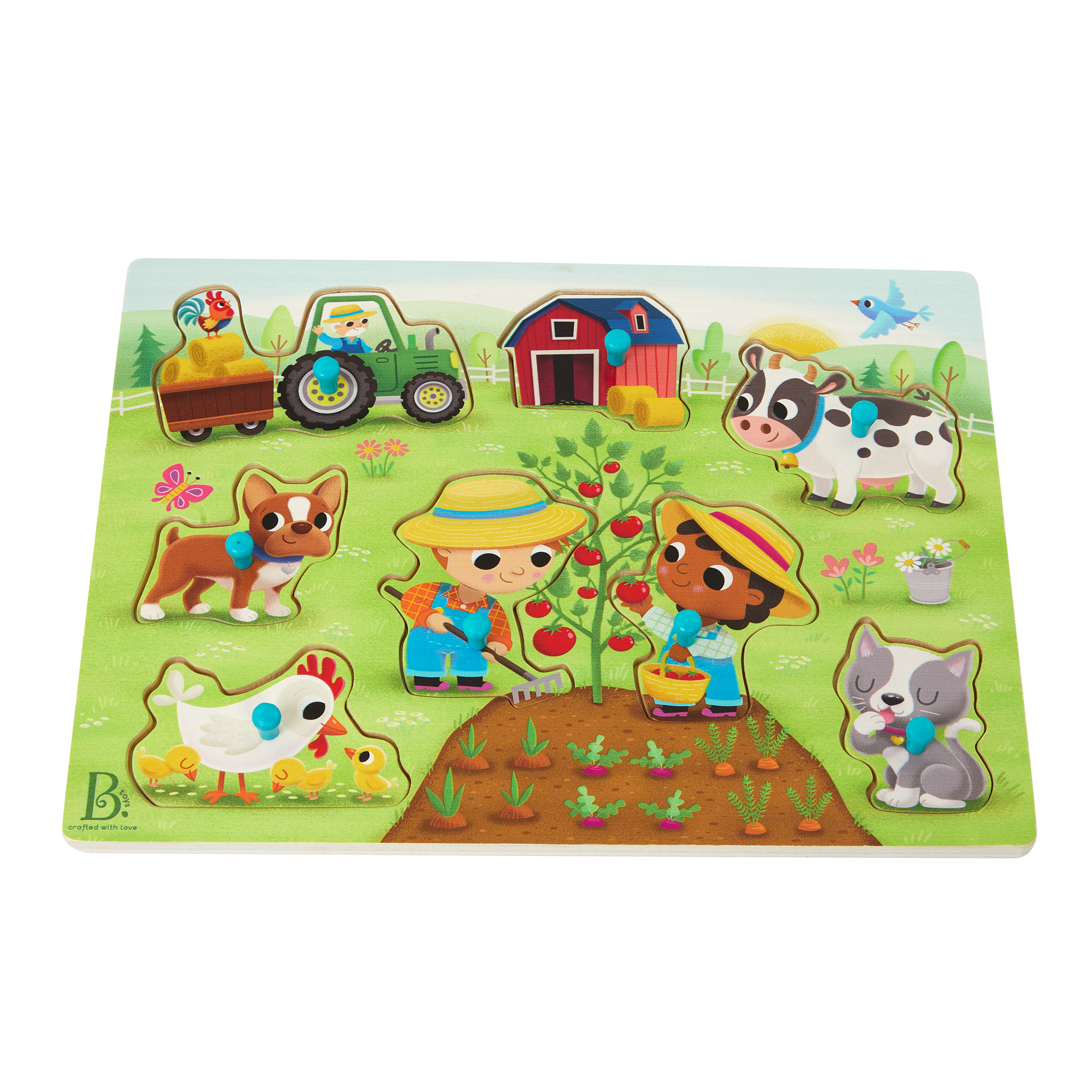 Wooden peg puzzles farm animals barn for toddlers