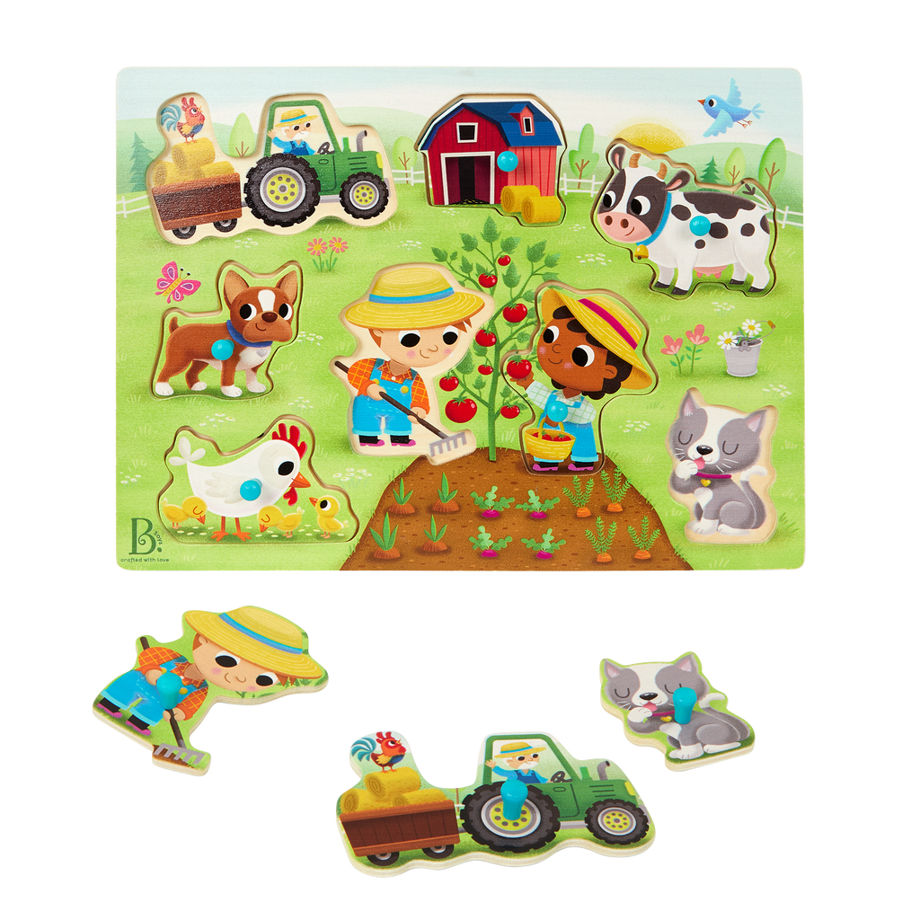 Wooden peg puzzles farm animals barn for toddlers