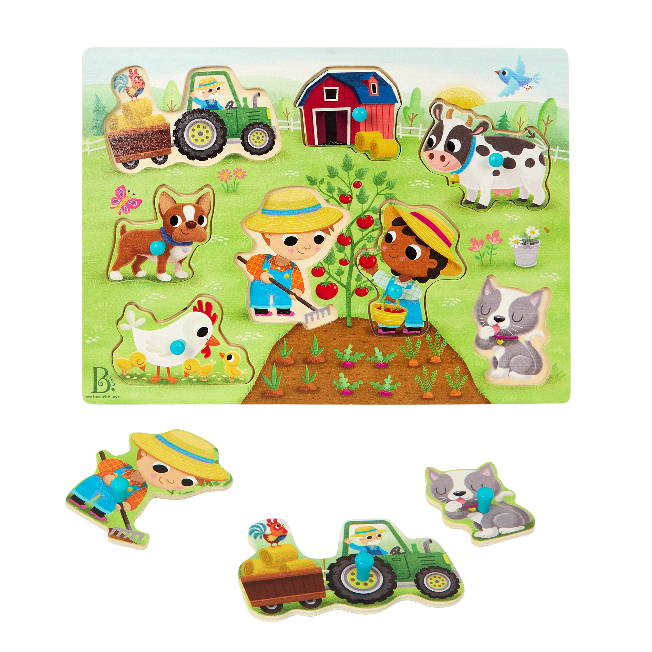 Wooden peg puzzles farm animals barn for toddlers