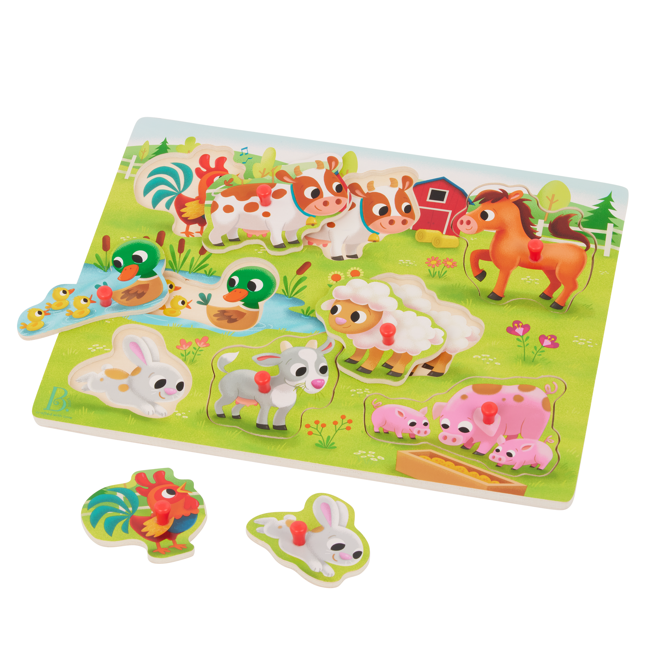 Wooden peg puzzles farm animals barn for toddlers