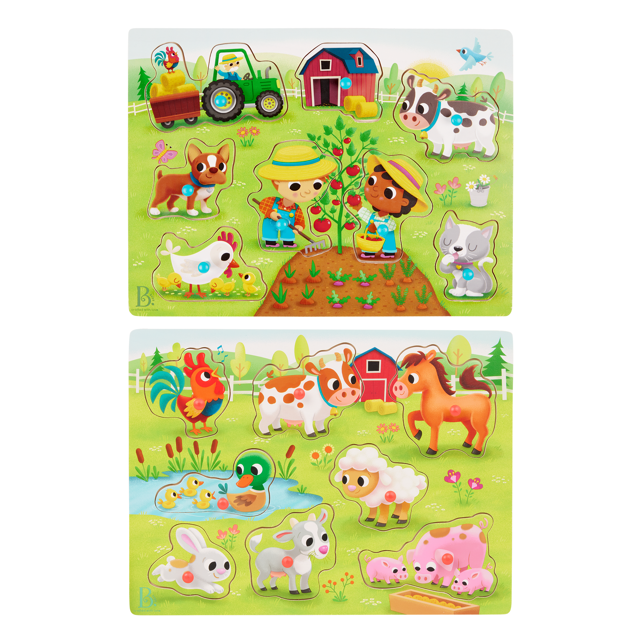 Wooden peg puzzles farm animals barn for toddlers